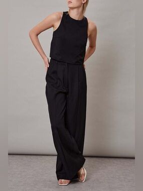 LOULOU STUDIO Sanibel Cross-Back Crop Top Sleeveless Medium Black Linen Blend